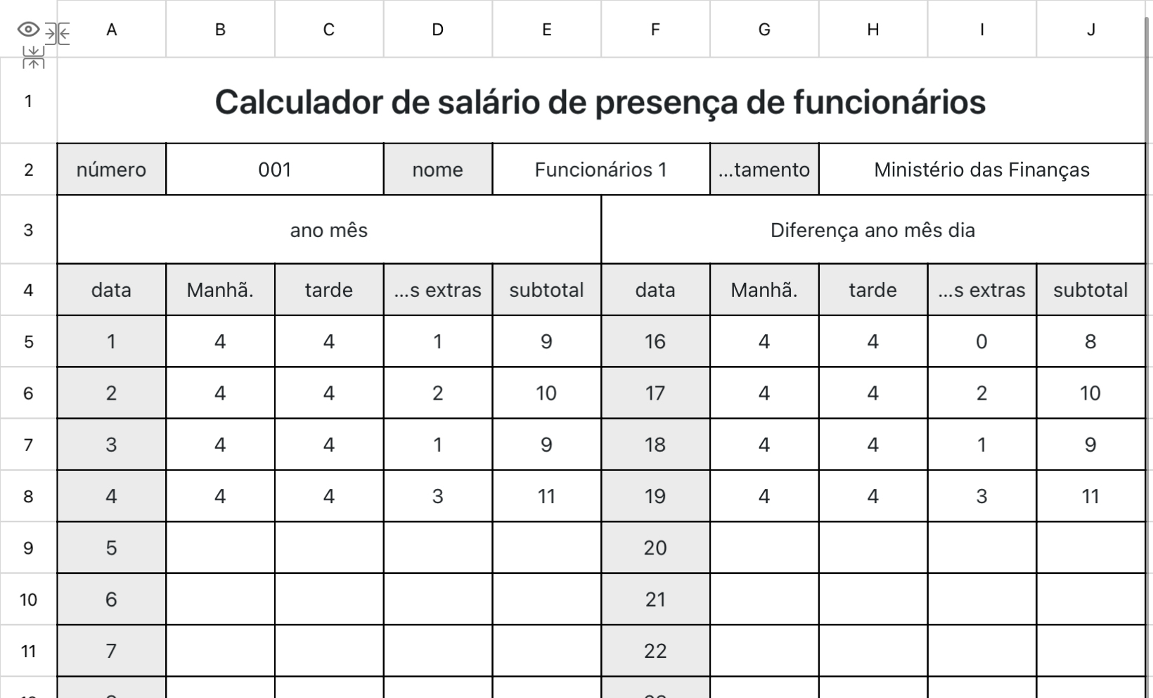 Calculador de salário de presença de funcionários